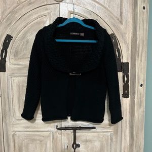 Black shawl collar open-front cardigan sweater